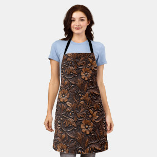 Western Cowgirl Brown Flowers Apron