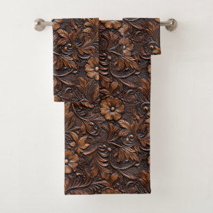 Western Cowgirl Brown Flowers Bath Towel Set