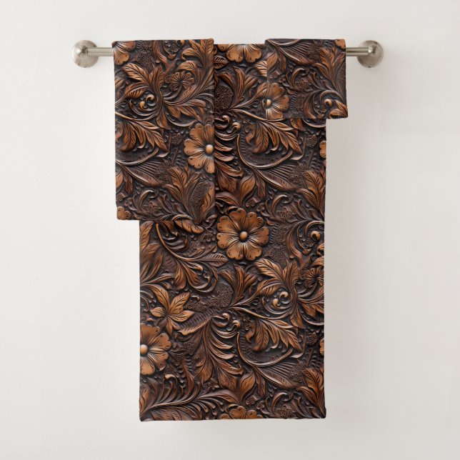 Western Cowgirl Brown Flowers Bath Towel Set (Insitu)
