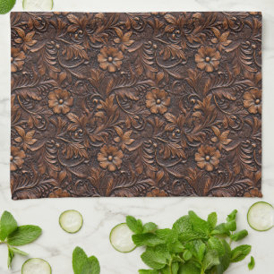 Western Cowgirl Brown Flowers Tea Towel