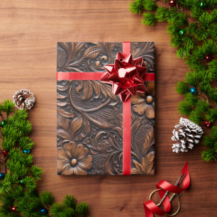 Western Cowgirl Brown Flowers Wrapping Paper