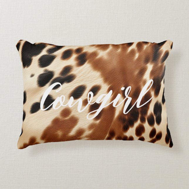 Western Cowgirl Brown White Cowhide  Decorative Cushion (Front)