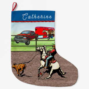 Western Cowgirl Calf Roping Large Christmas Stocking