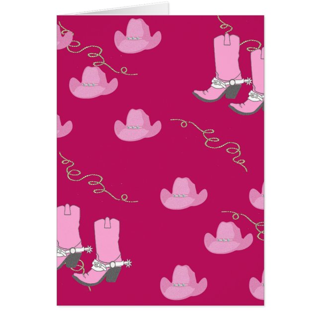 Western Cowgirl Card With Pink Hats And Boots (Front)