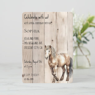 Western Cowgirl Cowboy Horse Faux Wood Birthday Invitation