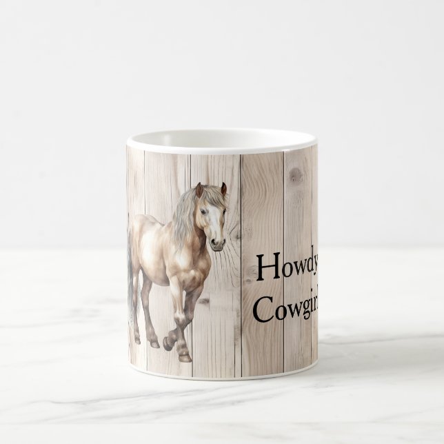 Western Cowgirl Cowboy Horse Faux Wood Coffee Mug (Center)