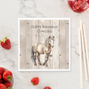Western Cowgirl Cowboy Horse Faux Wood Napkin