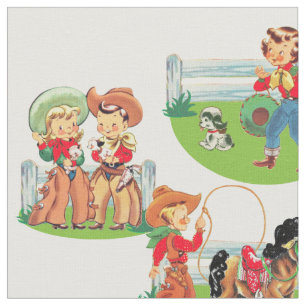 Western Cowgirl Cowboy Kids Horse Fabric