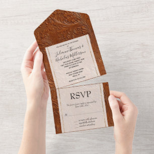 Western Cowgirl Cowboy Tan Brown Bohemian All In One Invitation