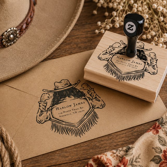 Western Cowgirl Custom Return Address Rubber Stamp (Creator Uploaded)