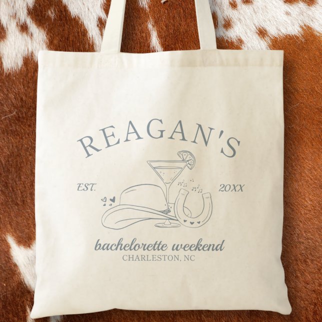 Western Cowgirl Cute Hand Drawn Bachelorette Party Tote Bag (cowgirl western bachelorette party tote bag party favors girls weekend coastal cowgirl disco cowgirl)