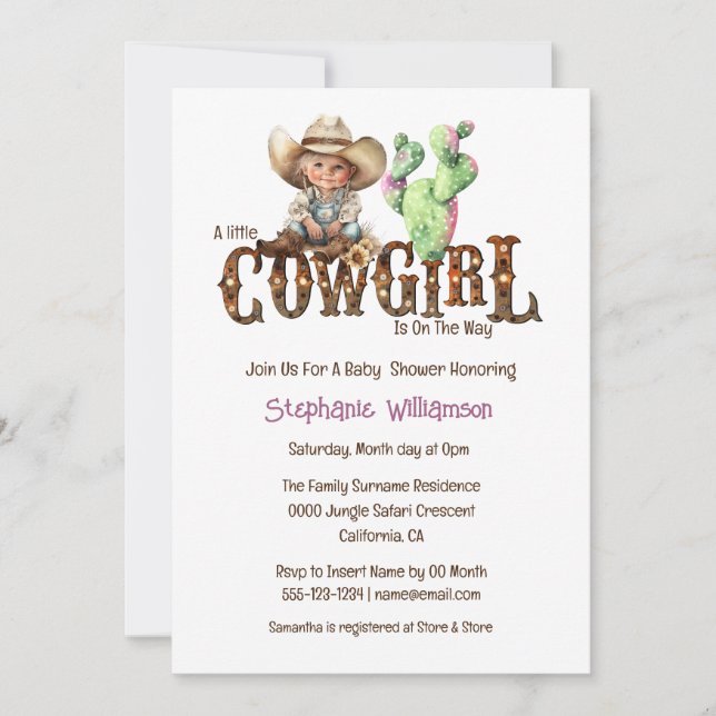 Western cowgirl desert cactus girls baby shower invitation (Front)