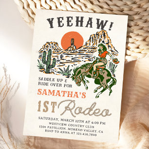 Western Cowgirl First Rodeo 1st Birthday Invitation
