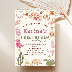 Western Cowgirl First Rodeo 1st Birthday Party  Invitation