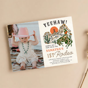 Western Cowgirl First Rodeo 1st Birthday Photo Invitation