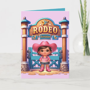 Western Cowgirl First Rodeo Birthday Custom Card