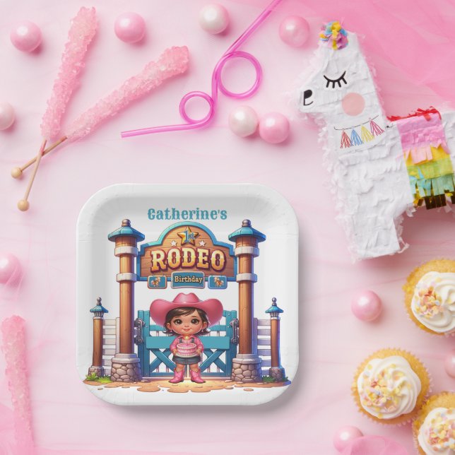 Western Cowgirl First Rodeo Birthday Custom Paper Plate (Party)