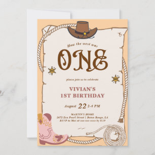 Western Cowgirl First Rodeo Birthday Invitation
