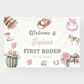 Western Cowgirl First Rodeo Birthday Party Banner