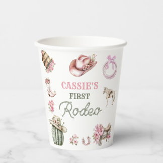 Western Cowgirl First Rodeo Birthday Party Paper Cups