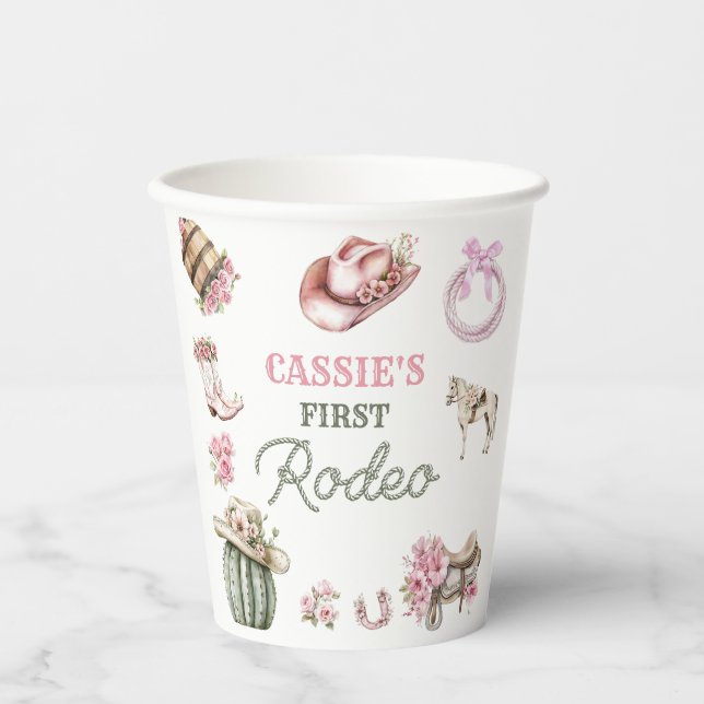 Western Cowgirl First Rodeo Birthday Party Paper Cups (Front)