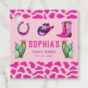 Western Cowgirl First Rodeo Pink Girls Birthday Favour Tags