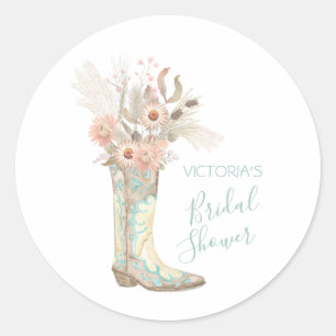 Western Cowgirl Floral Boots Shower Classic Round Sticker