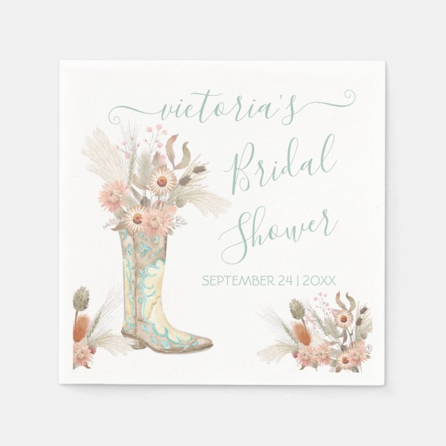 Western Cowgirl Floral Boots Shower Napkin (Front)