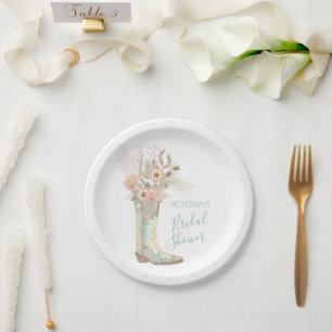 Western Cowgirl Floral Boots Shower Paper Plate