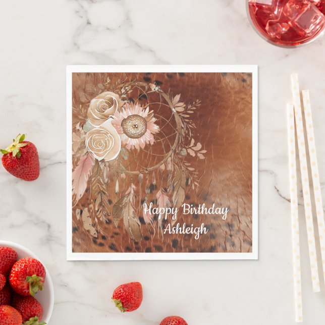 Western Cowgirl Floral Dream Catcher  Birthday Napkin (Insitu)