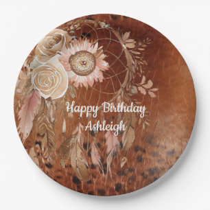 Western Cowgirl Floral Dream Catcher  Birthday Paper Plate