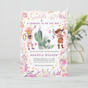 Western cowgirl Floral Watercolor Baby Girl Shower Invitation