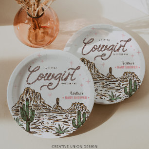 Western Cowgirl Girl Baby Shower Paper Plate