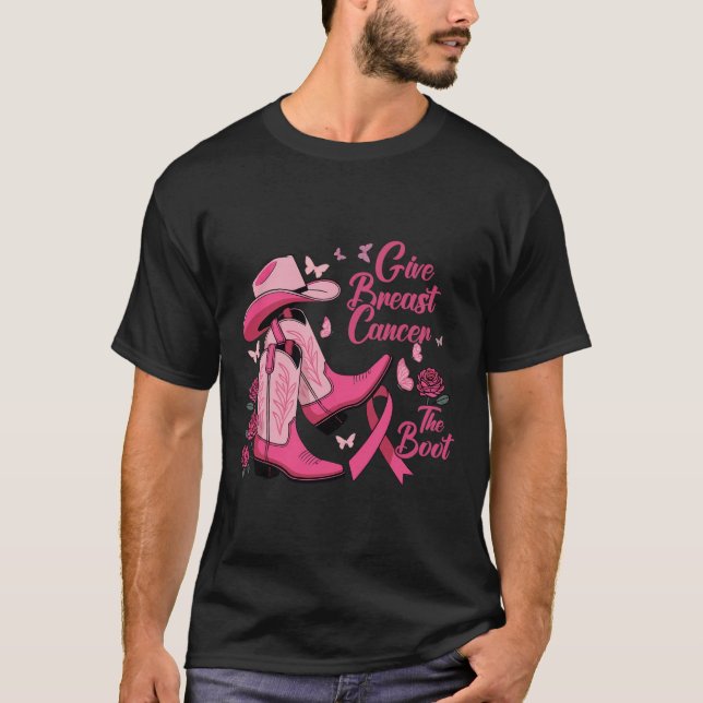 Western Cowgirl Give Breast Cancer The Boot Awaren T-Shirt (Front)