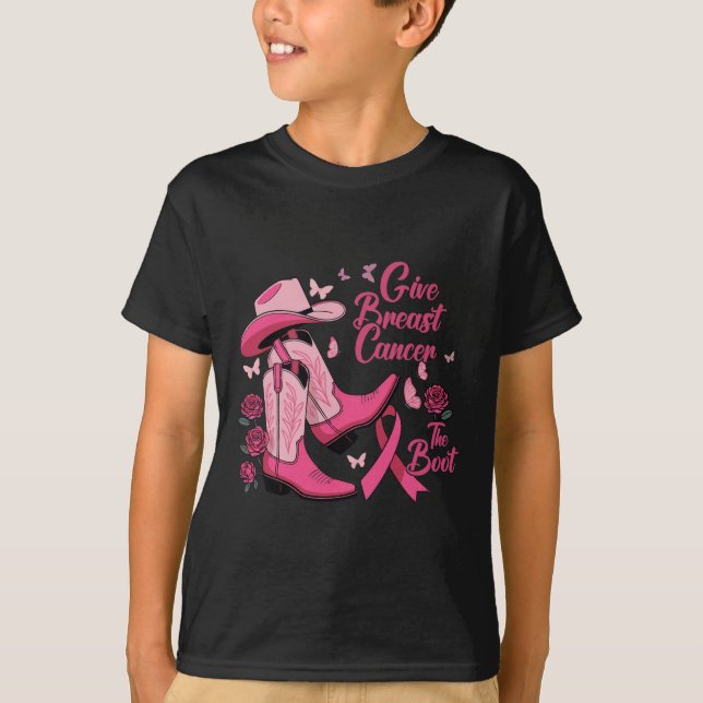 Western Cowgirl Give Breast Cancer The Boot Awaren T-Shirt (Front)