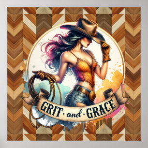 Western cowgirl grit grace  poster