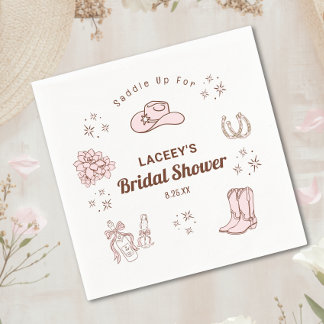 Western Cowgirl Hand Drawn Bridal Shower Napkin