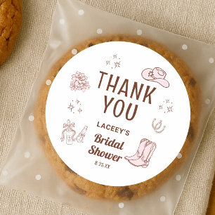 Western Cowgirl Hand Drawn Bridal Shower Thank You Classic Round Sticker