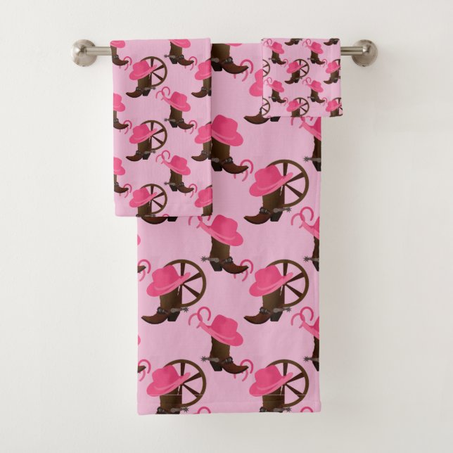 Western Cowgirl Hat and Boots Bath Towel Set (Insitu)