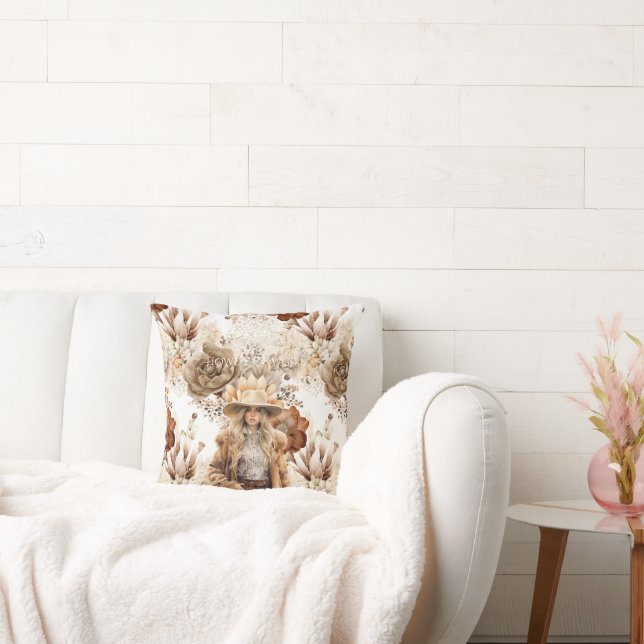 Western Cowgirl Horse Floral Cushion (Couch)