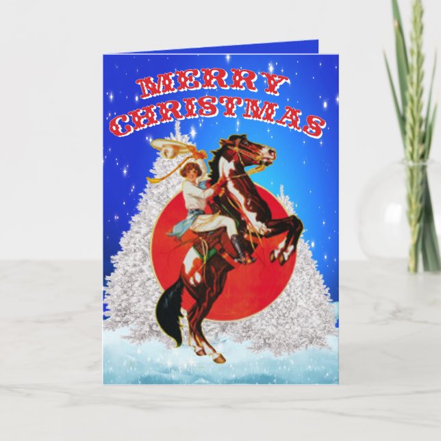 Western Cowgirl Horse Winter Scene Merry Christmas Holiday Card (Front)