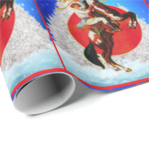 Western Cowgirl Horse Winter Scene Merry Christmas Wrapping Paper