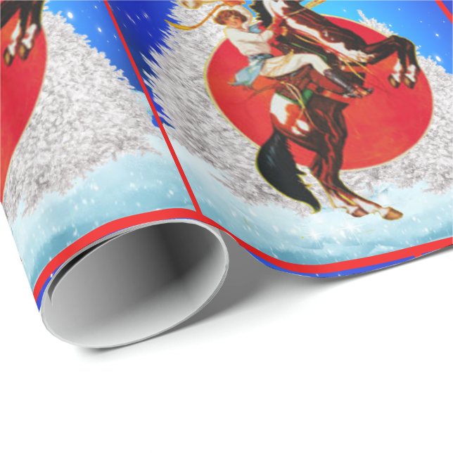 Western Cowgirl Horse Winter Scene Merry Christmas Wrapping Paper (Roll Corner)