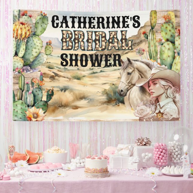Western cowgirl in desert bridal shower chic banner (Party)