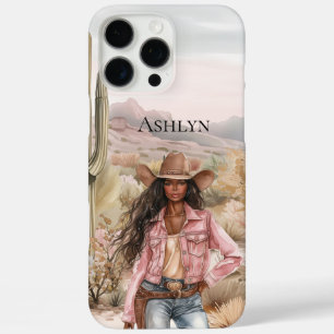 Western Cowgirl in Pink Black Hair iPhone 16 Pro Max Case