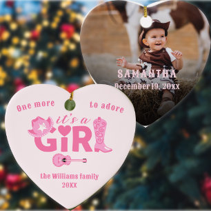 Western Cowgirl It's a Girl Pink Plaid Baby Shower Ceramic Tree Decoration