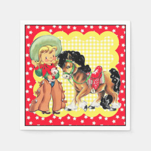 Western Cowgirl Kid With Horse Party Napkin