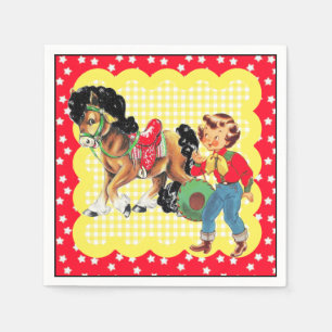 Western Cowgirl Kid With Horse  Party Napkin