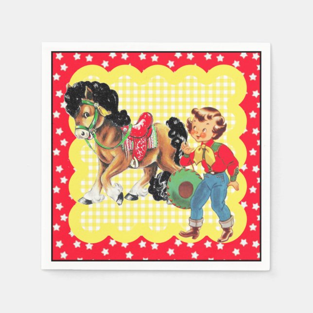 Western Cowgirl Kid With Horse  Party Napkin (Front)