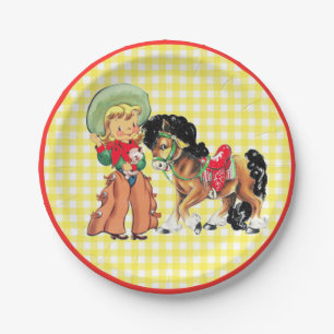 Western Cowgirl  Kid With Horse  Party Paper Plate